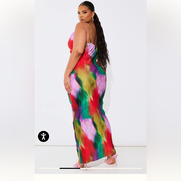 PrettyLittleThing Plus Size Multi-Color watercolor Maxi Dress Size 16 NWOT - Picture 2 of 9